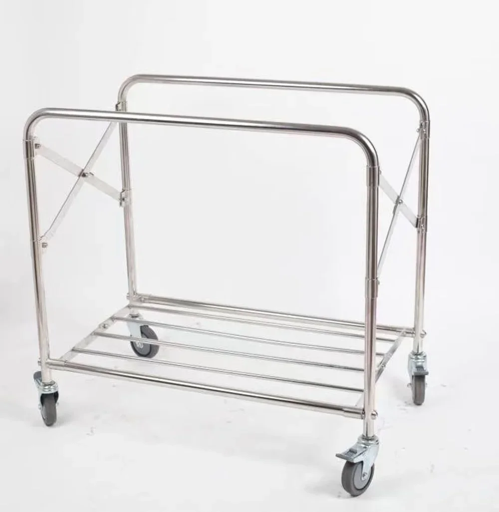 Folding Laundry Sorting Basket Cart, Stainless Steel, Silent Universal Wheels, for Household and Hotel Use