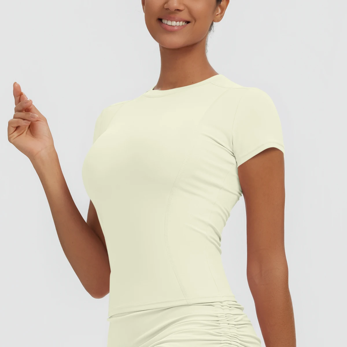 Neues Damen Sommer Yoga Kurzarm T-Shirt Lauf- und Radsport Einfarbiges Schnelltrocknendes Workout-Oberteil Enganliegend Atmungsaktive Yoga-Kleidung – Detail 30