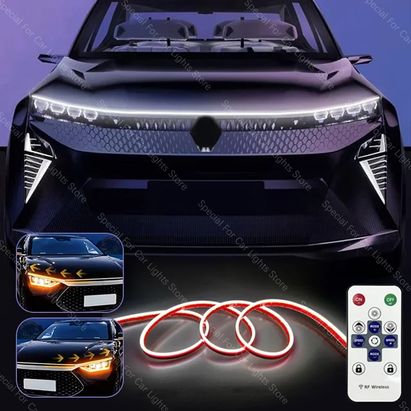 

12 В автомобильные светодиодные дневные ходовые огни сканирования запуска капота автомобиля полоса 1,5 м/1,8 м водонепроницаемый авто декоративный указатель поворота неоновая лампа