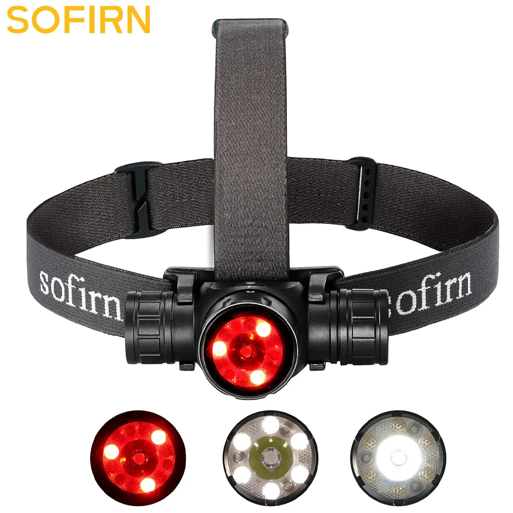 Sofirn HS21 SFT40 LED 2000lm Red Headlamp 18650 USB C Rechargeable Flashlight Powerful Headlight with Infrared sensor