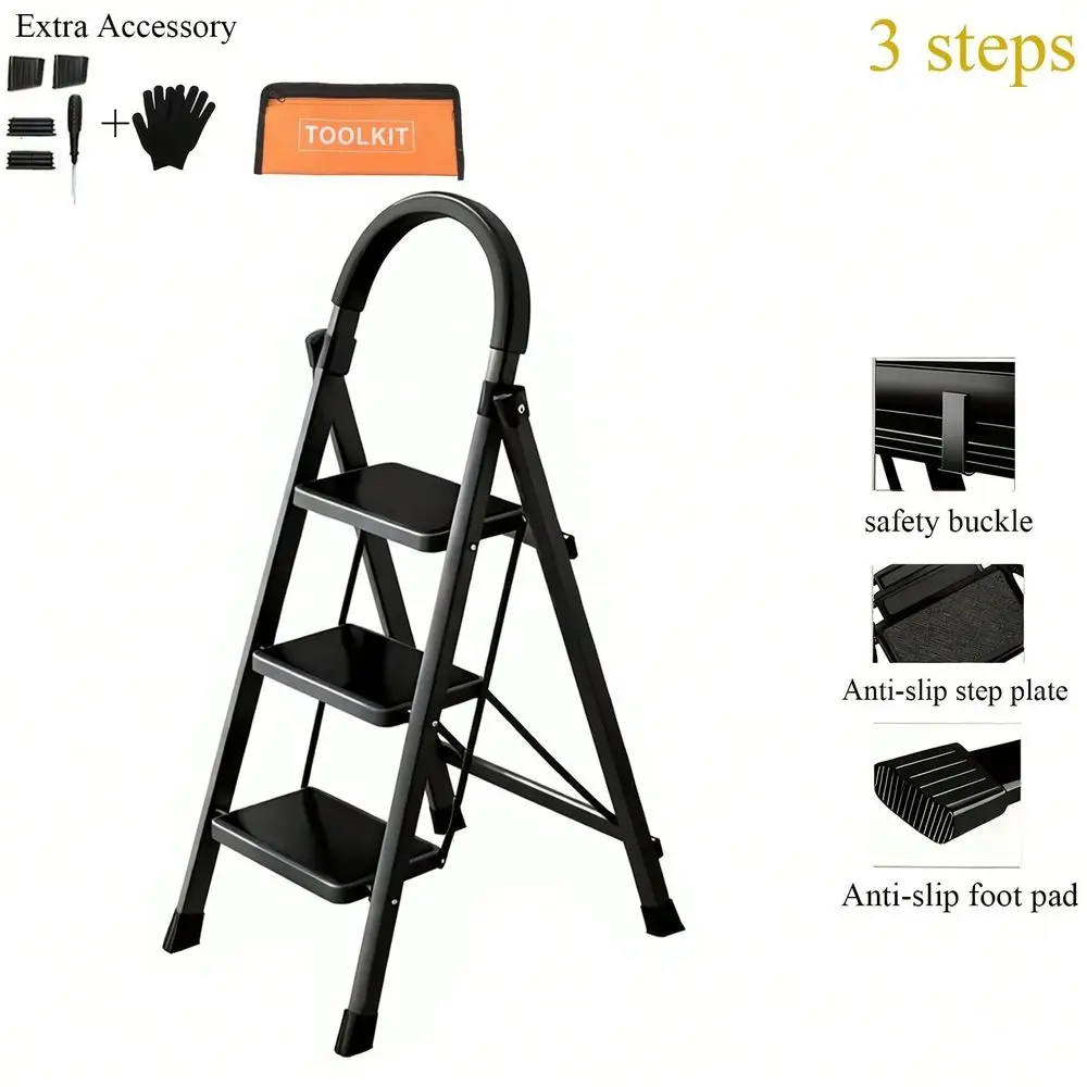 

3 4 5Step Ladder, Lightweight Folding Step Stool WithWide AntiSlip Steps, 330 Lbs Capacity, Compact SpaceSaving Design Home, Ki