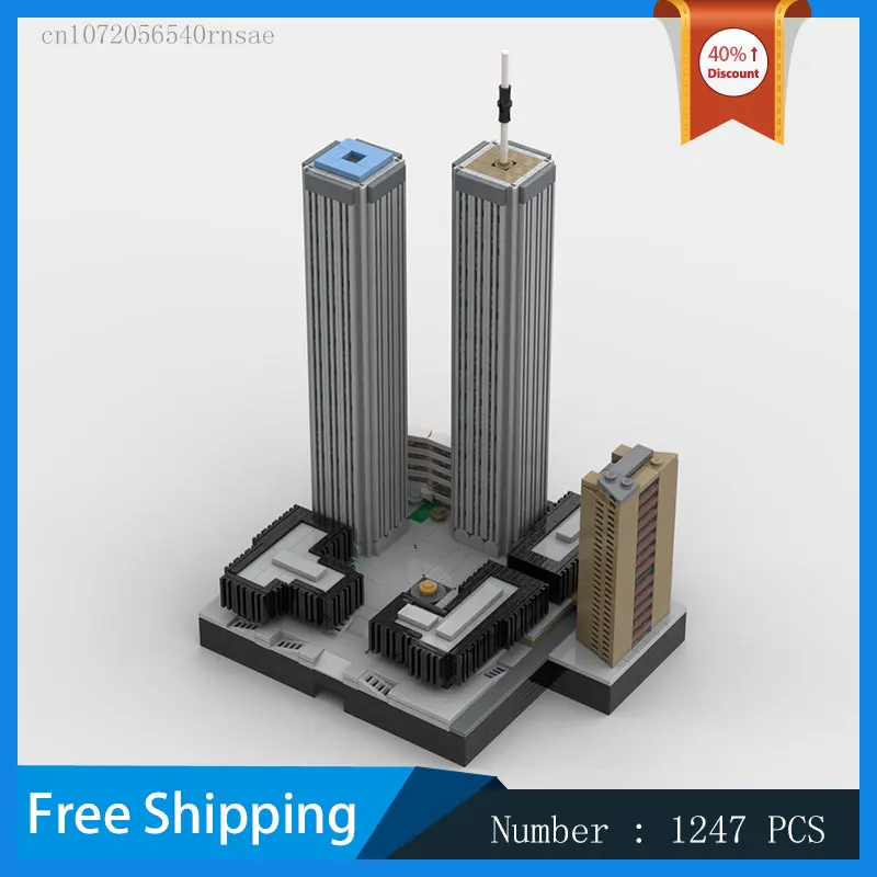 The World Trade Center MOC Building Blocks Twin Tower Model Urban Landscape Architecture Creative Assembly Toys Birthday Present