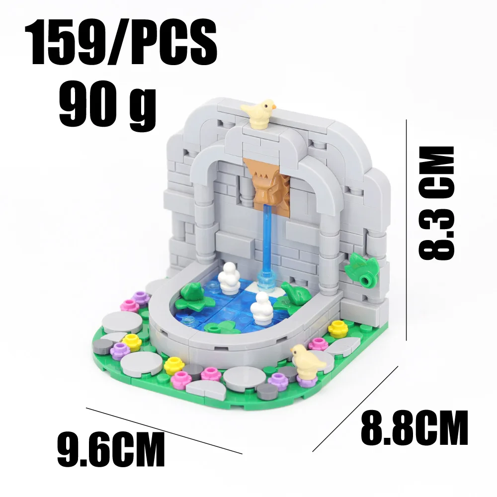 Creative MOC Small Particle Building Block Assembly Castle Pool Scene Medieval Architecture Fountain Toy Model Decoration