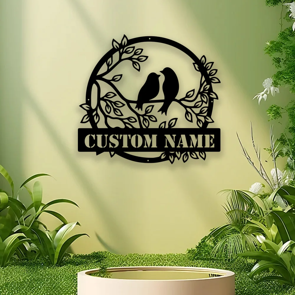 1pc Kreative baum mit vögel Angepasst Name Metall Wand Zeichen Zinn Wand Plaque Für Kinderzimmer Wohnzimmer Wohnkultur