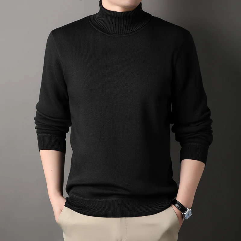 2023 musim gugur musim dingin Turtleneck sweater bulu domba Pria Slim rajutan tebal pullover pria kasual rajut hangat sweater XXXL