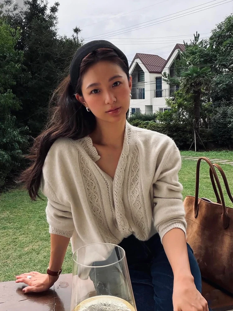 

Women's Loose V-Ne Knitted Open Cardigan Hollow out Sweater Casual Sle Long Sve Breathable Comfortable Daily Wear