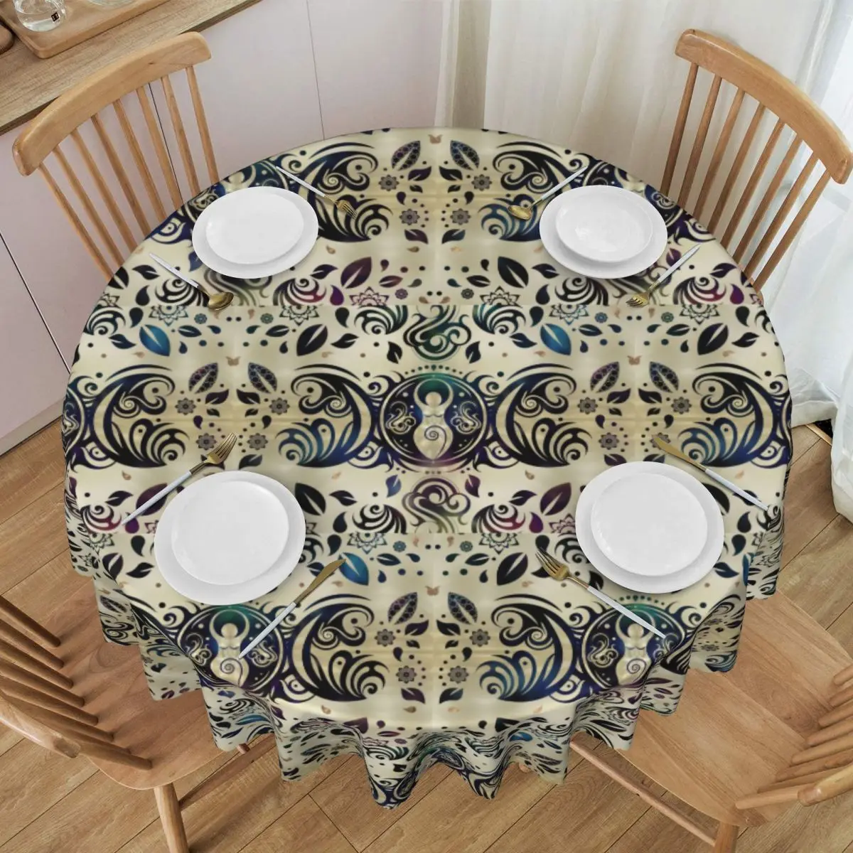 Round Waterproof Triple Moon Goddess Table Cover Witch Wiccan Magic Tablecloth for Picnic 60 inch Table Cloth