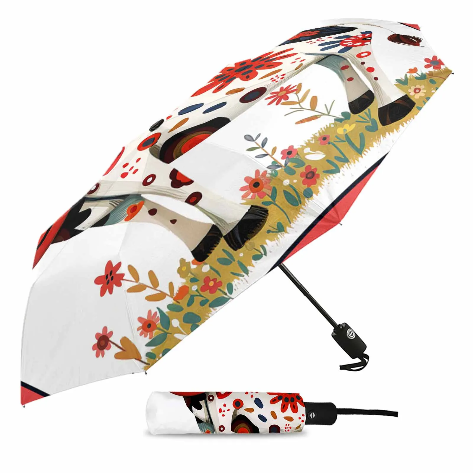 Animal Cows Watercolor Flowers Umbrella for Outdoor Fully-automatic Folding Eight Strands Umbrellas for Kids Printed Umbrella