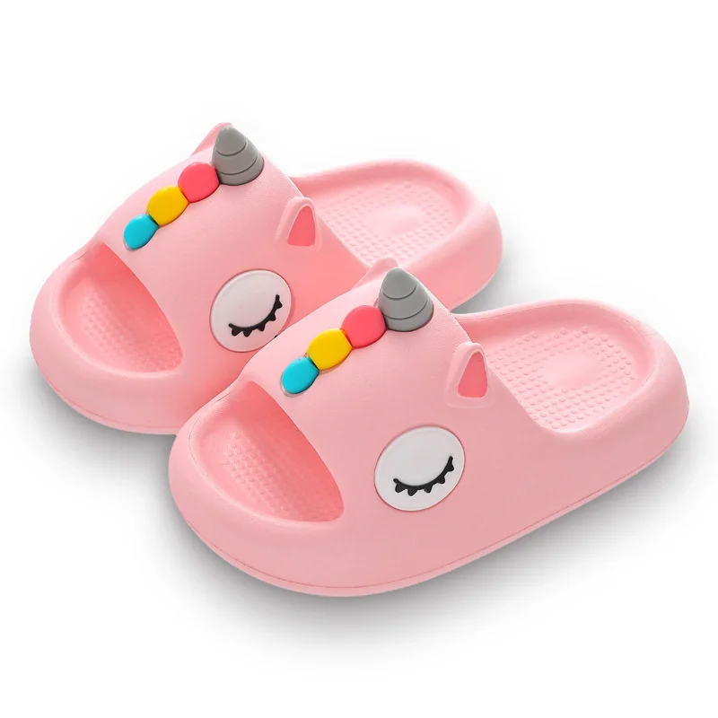 Summer Kids Home Shoes Flip Flops Baby Girls Slippers for Children Cartoon Unicorn Bathroom Antislip Thick Sole Slides 2-8 Years