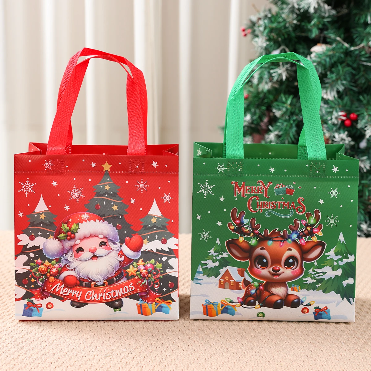 4/12/16pcs Christmas Tote Handbags Christmas Decoration for Home 2025 Xmas Non-Woven Gifts Bags Navidad Natal New Year Gift 2026