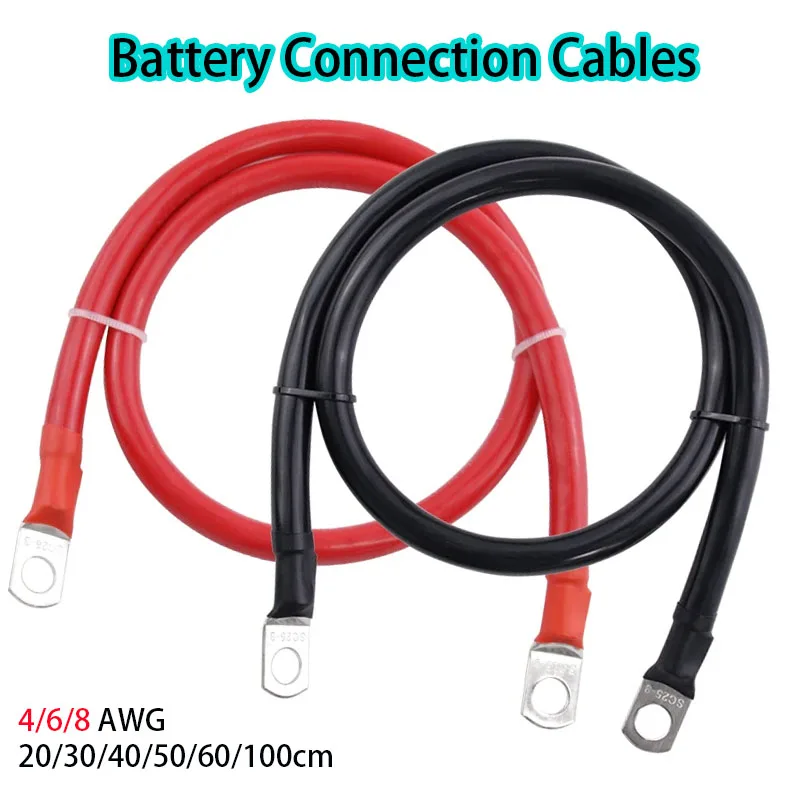 M8 Battery Inverter Connection Cable with SC Terminals 8/6/4/2 AWG 10/16/25/35mm Super Soft Copper Core Tin-plated Lug Car Solar