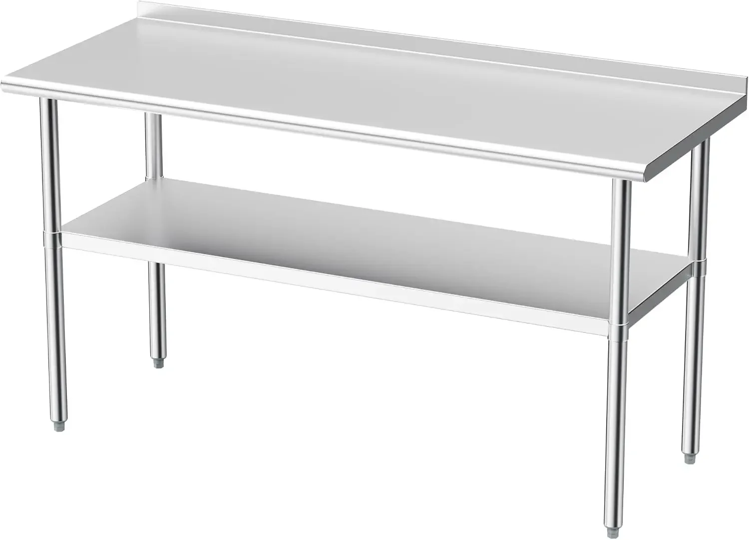 Stainless Steel Table for Prep & Work, 24 X 60 in, Metal Commercial Heavy Duty Table with Backsplash and Adjustable Under