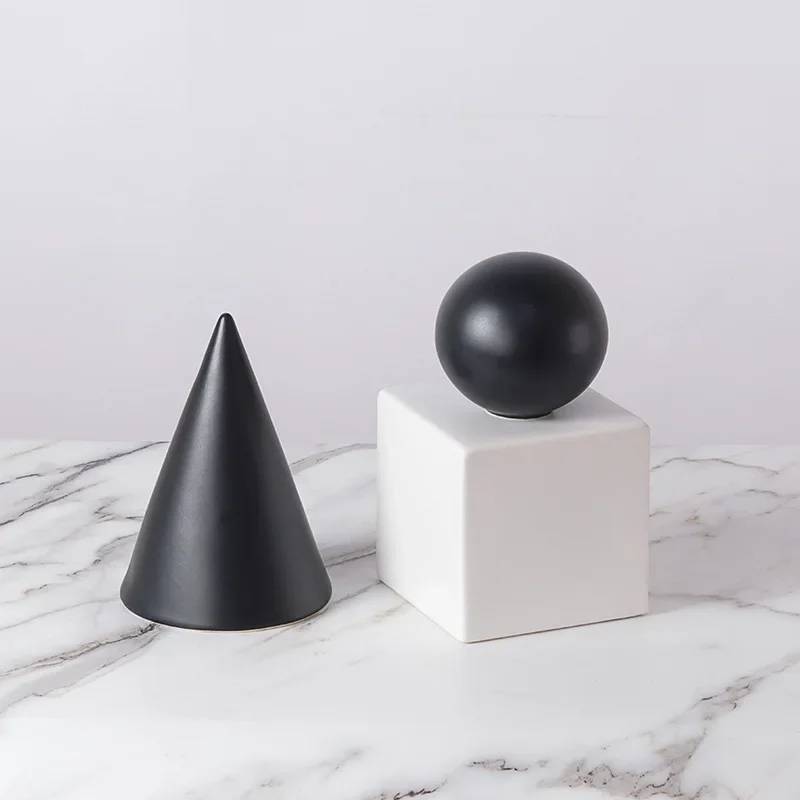 Minimalism Geometry Cube Round Statue Artwork Ornaments Desk Decoration Cube Sculpture Ceramic Crafts Room Aesthetic Decor