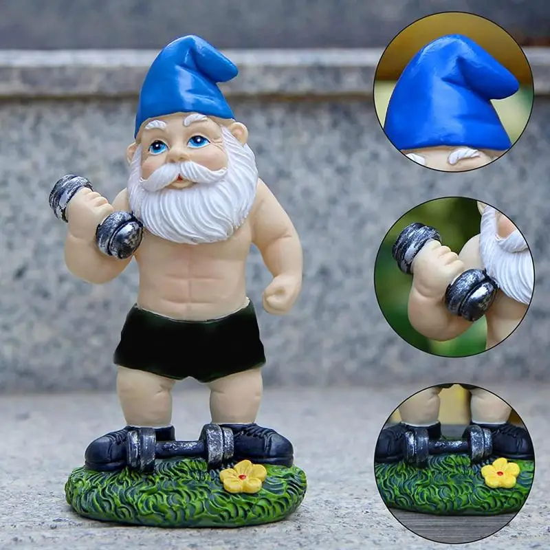 Garden Dwarfs Ornaments Dumbbell Weightlifting Gnome Sculpture Gnome Figurine Decoration For Gardens Courtyards Lawns Bedrooms