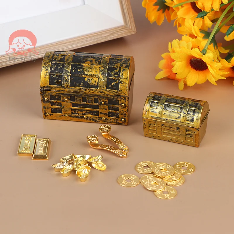 1/2/10pcs Miniature Treasure Chest Gold Yuan Treasure Copper Coin Model Mini Ruyi Gold Copper Coin Doll House Accessories