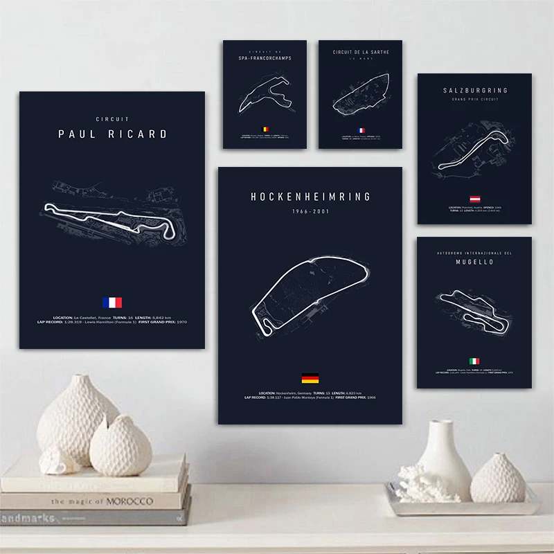 Framed Formula 1 Imola Monaco Track Circuit Canvas Painting F1 Art Nordic Posters and Prints Wall Pictures for Living Room Decor