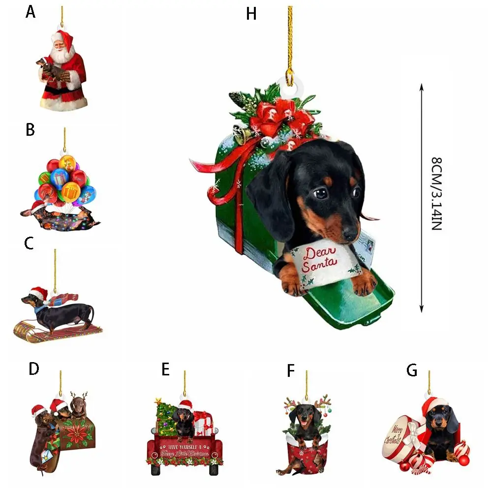 2D Dachshund Pendant Merry Christmas Double Sided Christmas Hanger Oranments Cute Acrylic Acrylic Christmas Dog Pendants