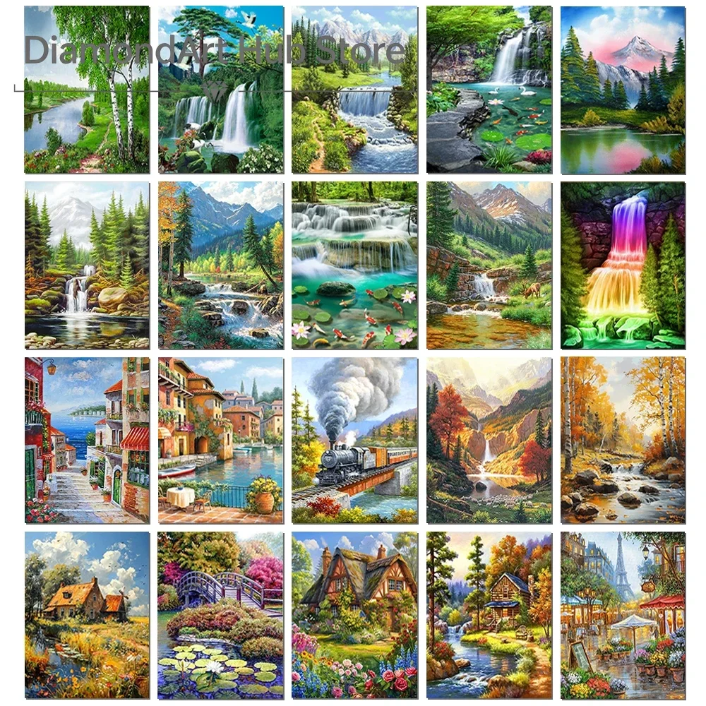 Colorful Mountain River Waterfall Countryside Landscape Pattern Diy Diamond Painting Handmade Wall Decor