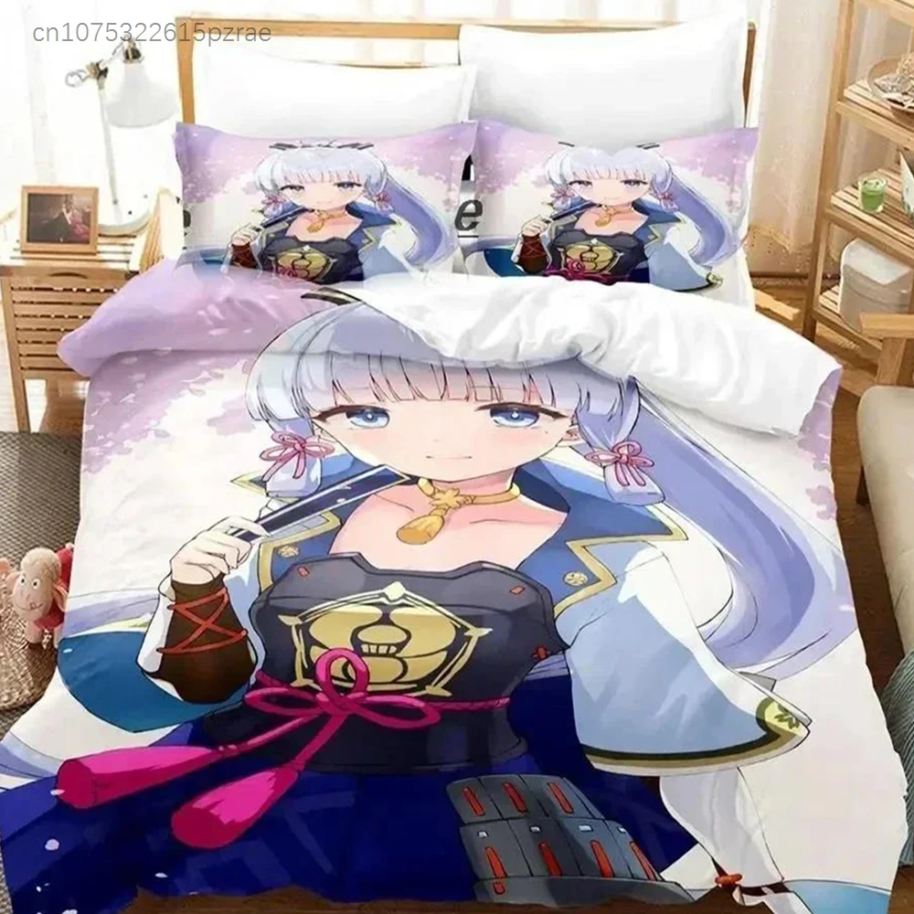 Game Genshin Impact Kamisato Ayaka Bedding Set Duvet Cover Bed Set Quilt Cover Pillowcase Comforter King Queen Size Boys Adult A