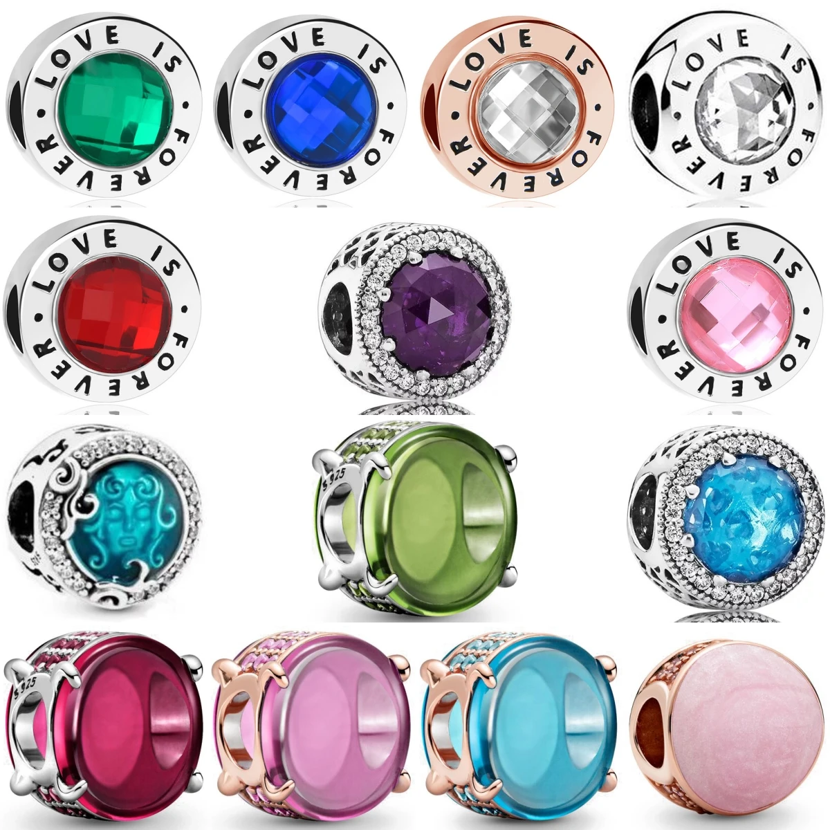 

New Beautiful 925 Silver Blue Pink Colored zircon Pendant Fit Original DIY Bracelet Necklace Fashion Accessories Gift