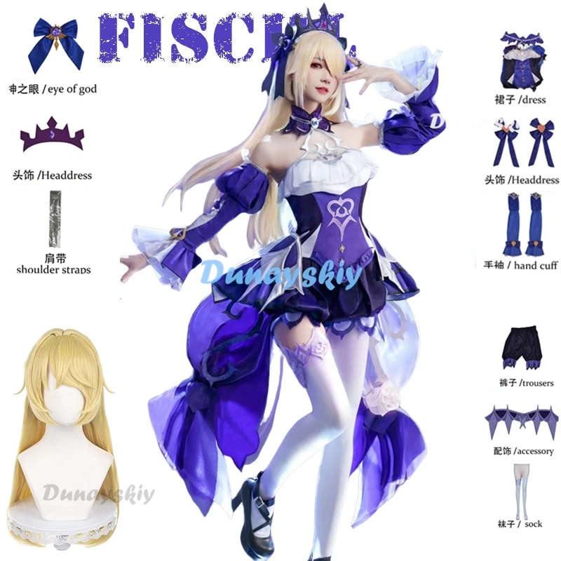 

Game Genshin Impact Fischl Cosplay Costume Wigs Anime Outfits Dress Halloween Roleplay Carnival Uniforms New Skin Women Outfit