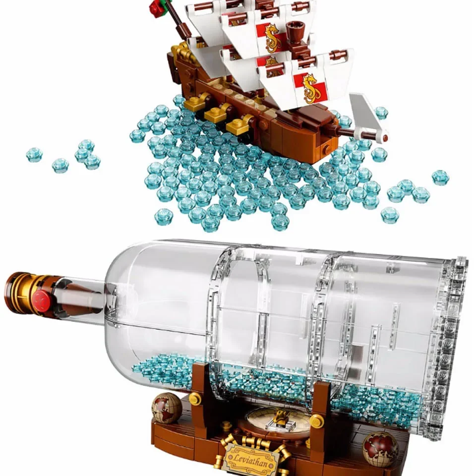 1078pcs Light Technic Idea Ship In A Bottle Compatible Lepining 21313 Building Blocks Bricks Toys for Children Christmas Gift