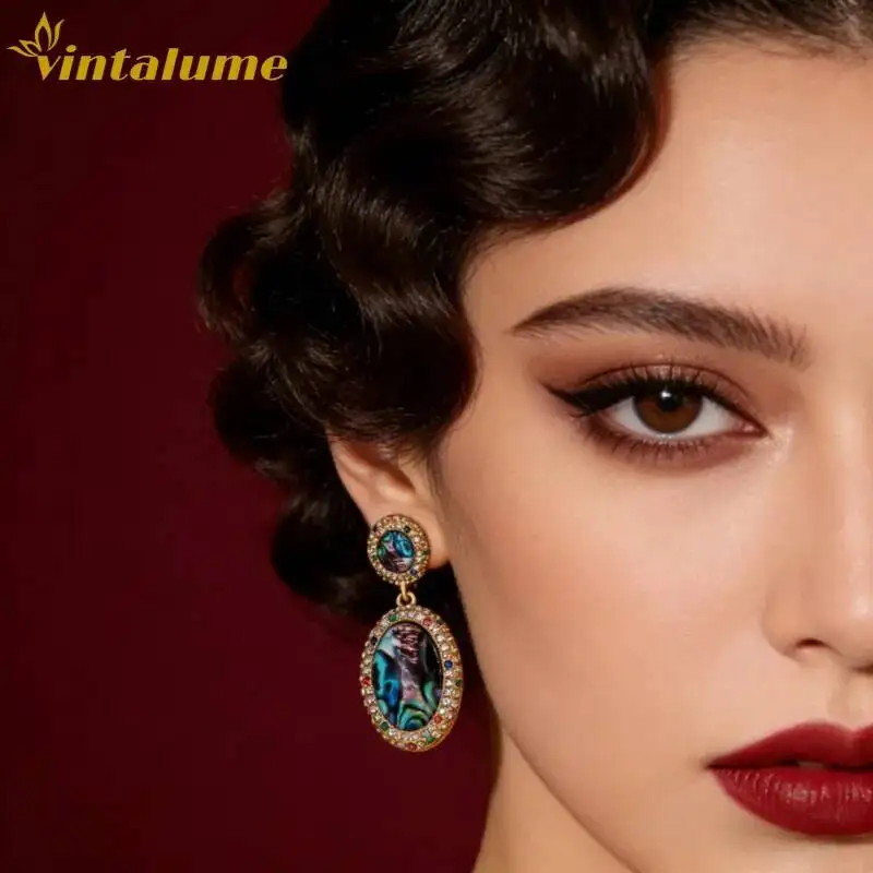 

Винтажные серьги-подвески из перламутра с золотым покрытием, разноцветные, овальные, эффектные, для вечеринок, подарок, украшения Vintalume