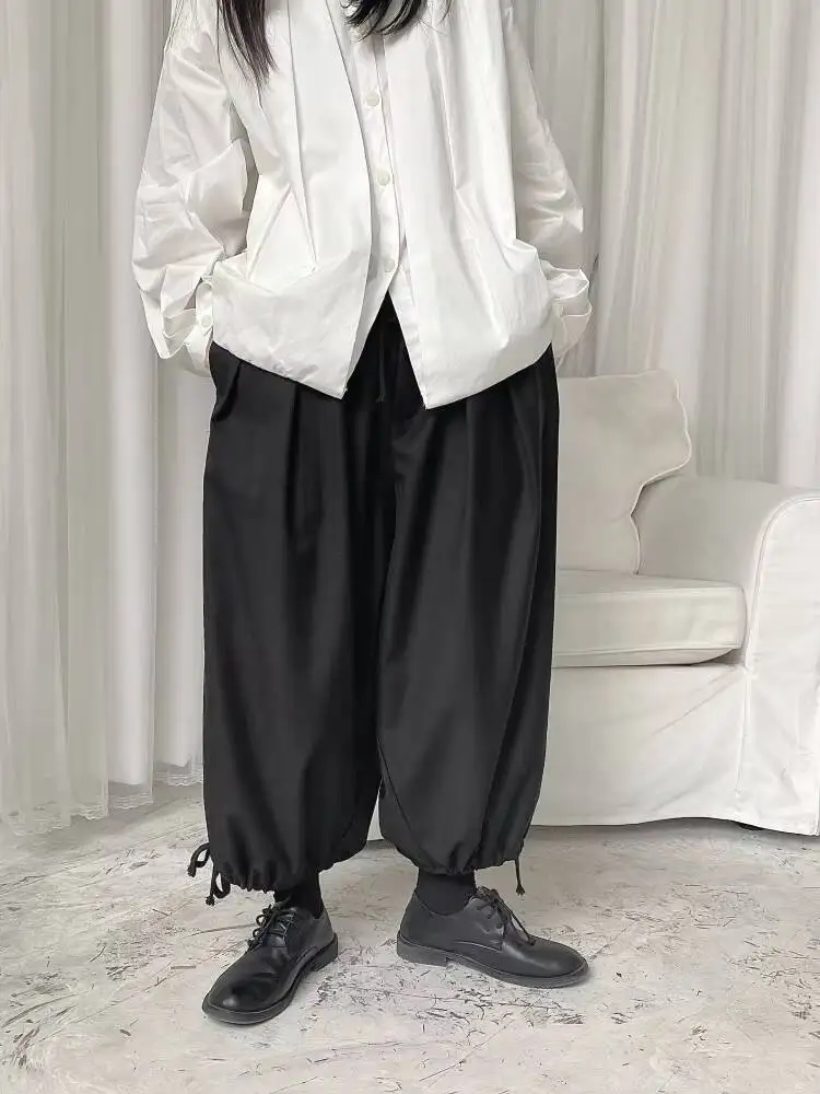 

Ladies Wide Leg Pants Leg Rope Design Spring And Summer New Large Size Fashion Loose Retro Nine-Minute Pants