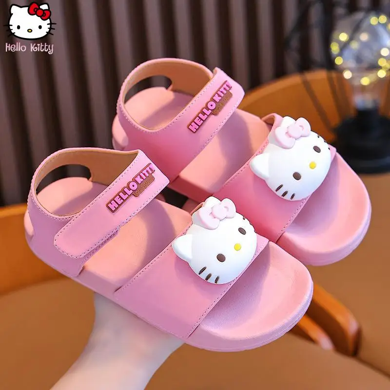 

Kuromi Hello Kitty сандалии Kawaii в стиле аниме Sanrio, детская обувь на мягкой подошве с героями мультфильмов, уличная прочная удобная пляжная обувь