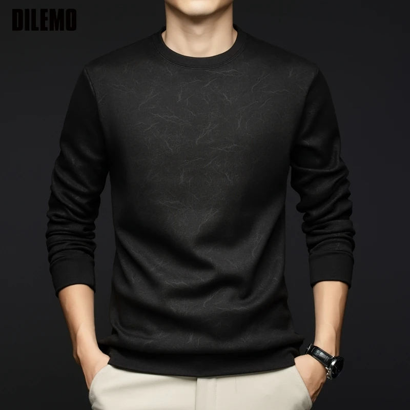 Top Grade Wool+Mulberry Silk New Brand Casual Fashion Street Crewneck Pullover Velvet Hoodies Sweatshirts Men's Clothing
