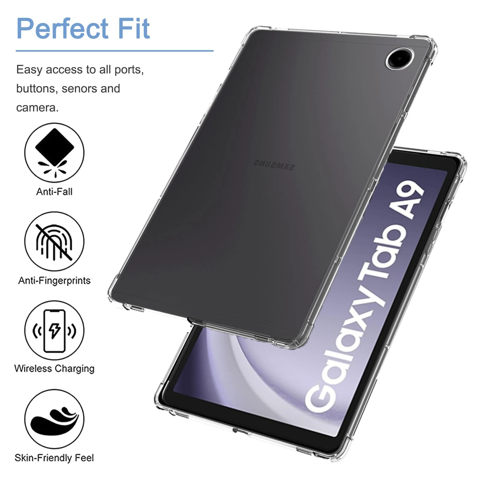 Clear Case for Samsung Galaxy Tab A9 8.7 inch Tablet 2023 Release Airbag Drop Protection Flexible Silicone TPU Shockproof Cover