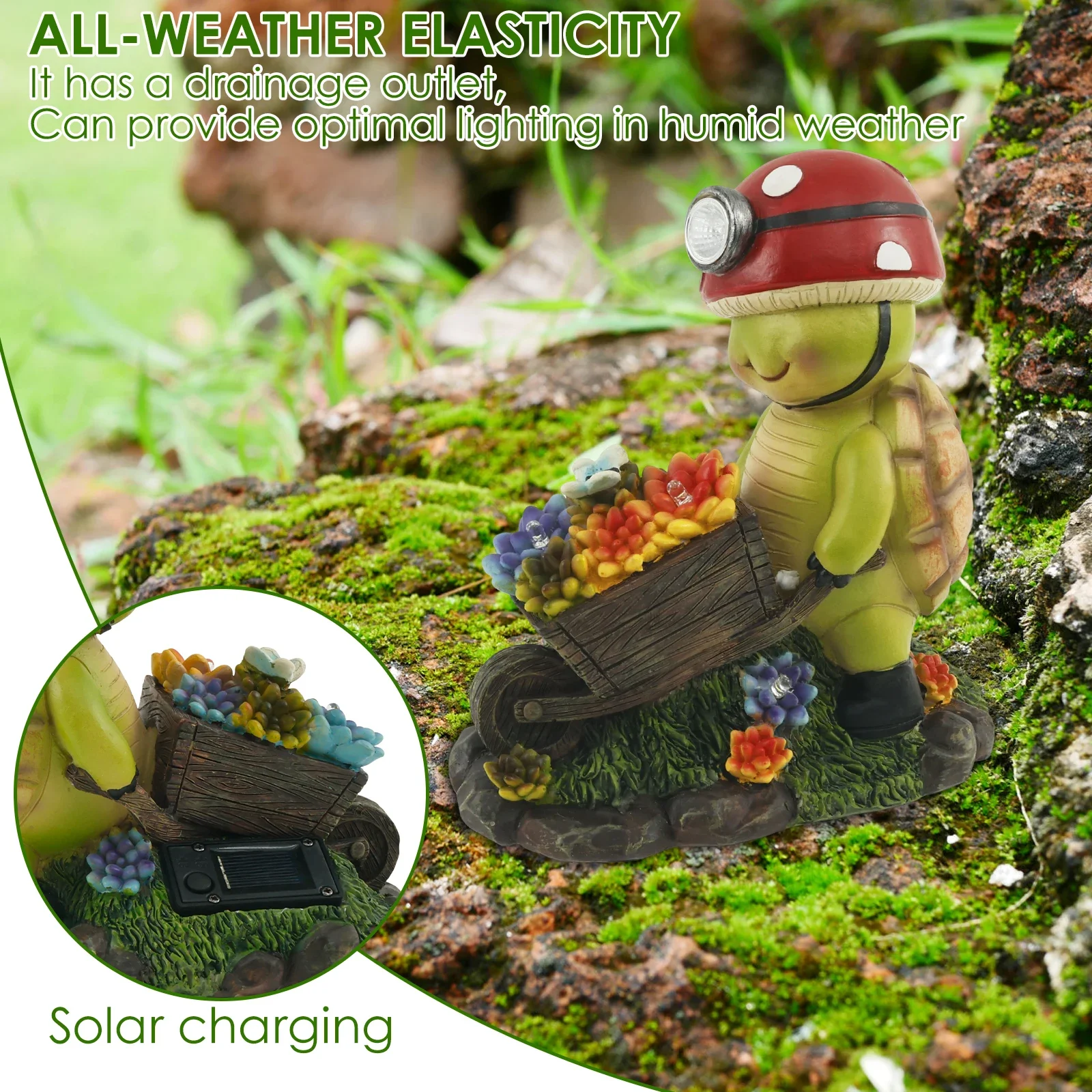 Solar Statue Garden Decor LED Light Resin Dwarf Bees Outdoor Patio Lawn Yard Figurine Lamps