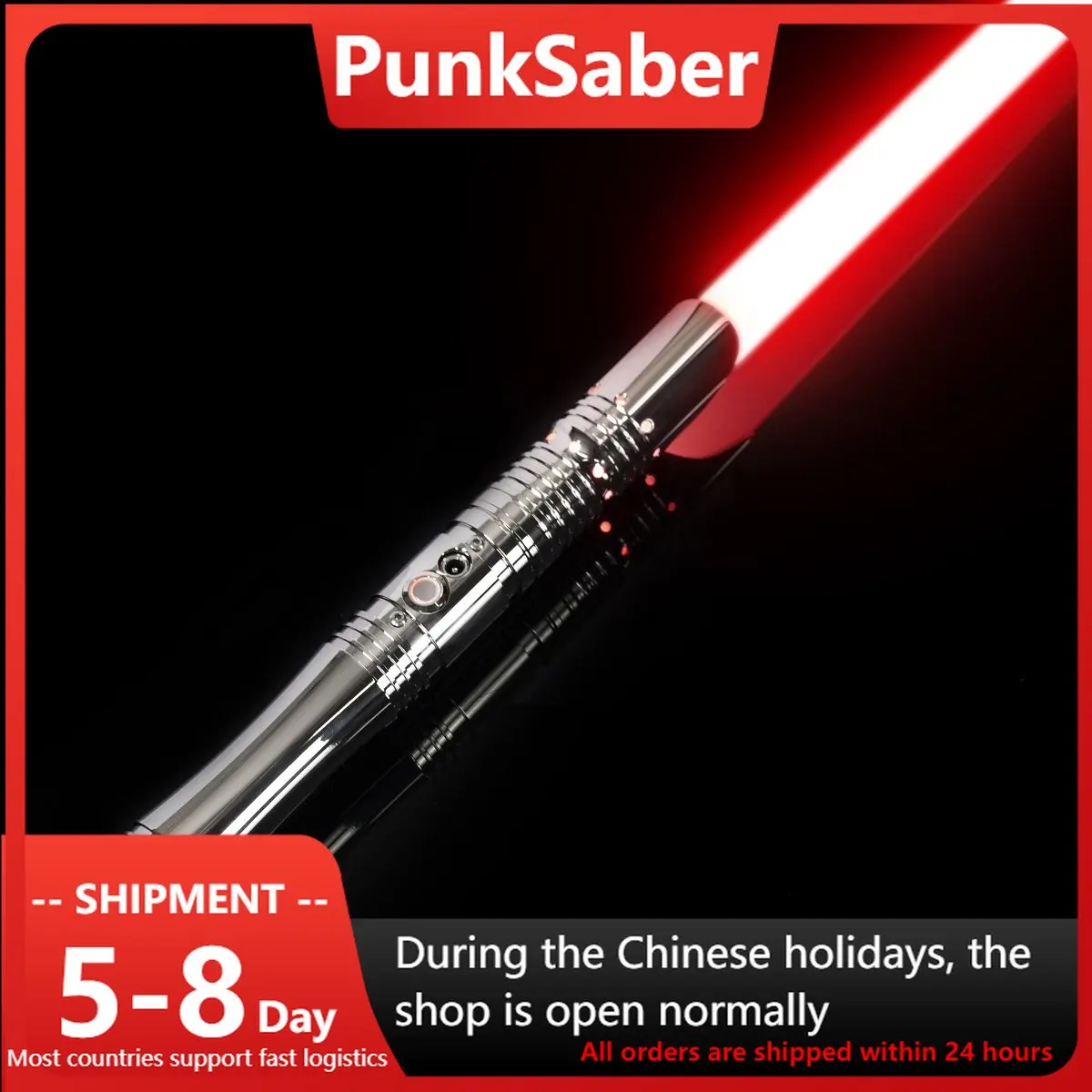 

PunkSaber Lighsaber FX-FOC Heavy Dueling Metal Hilt Sensitive Smooth Swing 12 Sound Infinite Color Changing Xenopixel Lightsaber