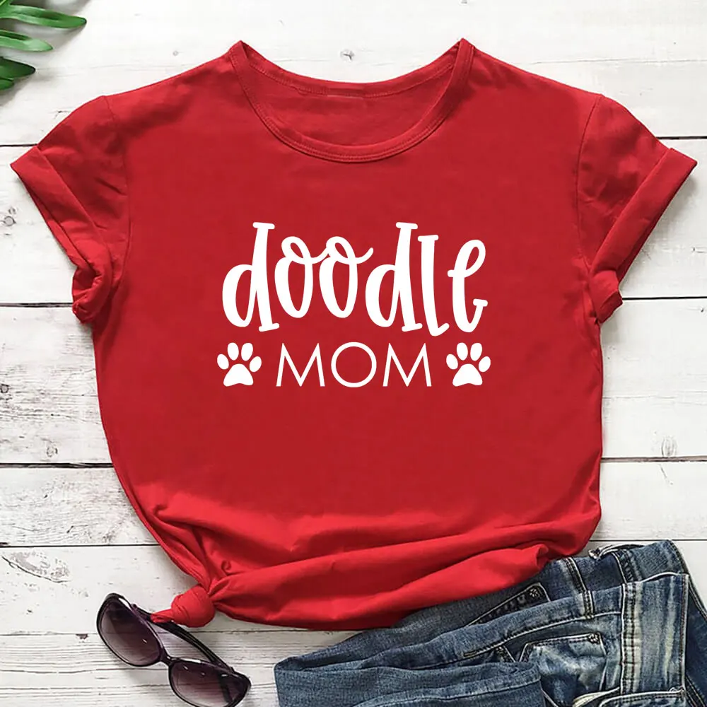 Doodle Mom New Arrival Mother's Day Shirt 100%Cotton Women Tshirt Dog Mom Funny Summer Casual Short Sleeve Top Gift for Mom