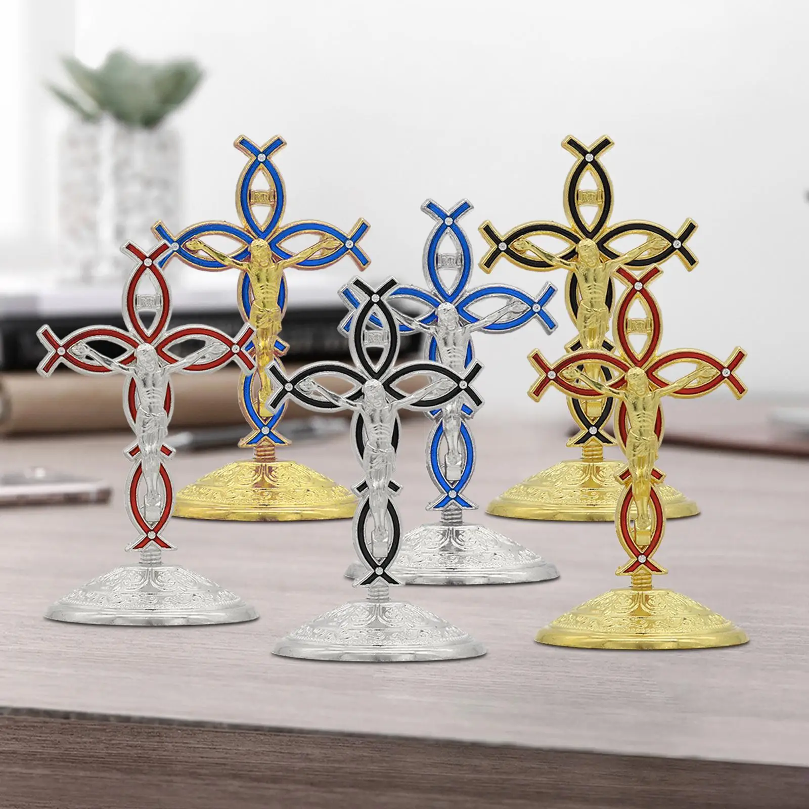 Standing Cross Figurine Cross Statue for Thanksgiving Fireplace Countertop