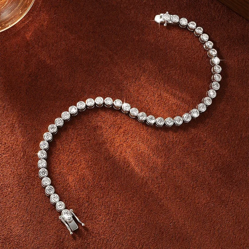 Rrjzz Brillantes 3mm D-Farbe Voll-Moissanit Bubble Bezel Set Damen Armband Labor-Imitationsdiamant Charm Tennis Armband Schmuck – Detail 7