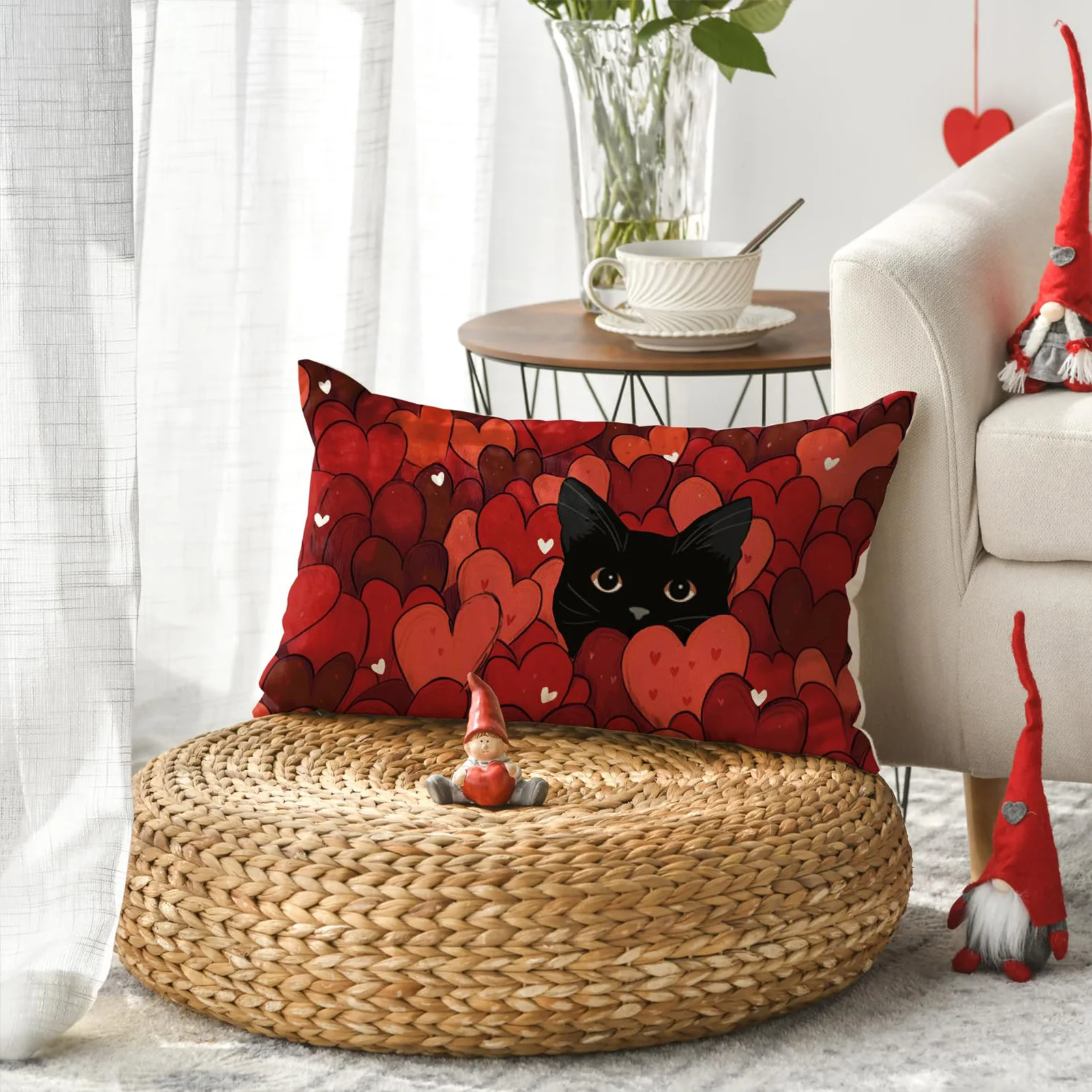 30x50 سنتيمتر العالمي المخدة 2026 عيد الحب وسادة للديكور غطاء الأحمر القلب القط نمط وسادة غطاء ديكورات المنزل #3