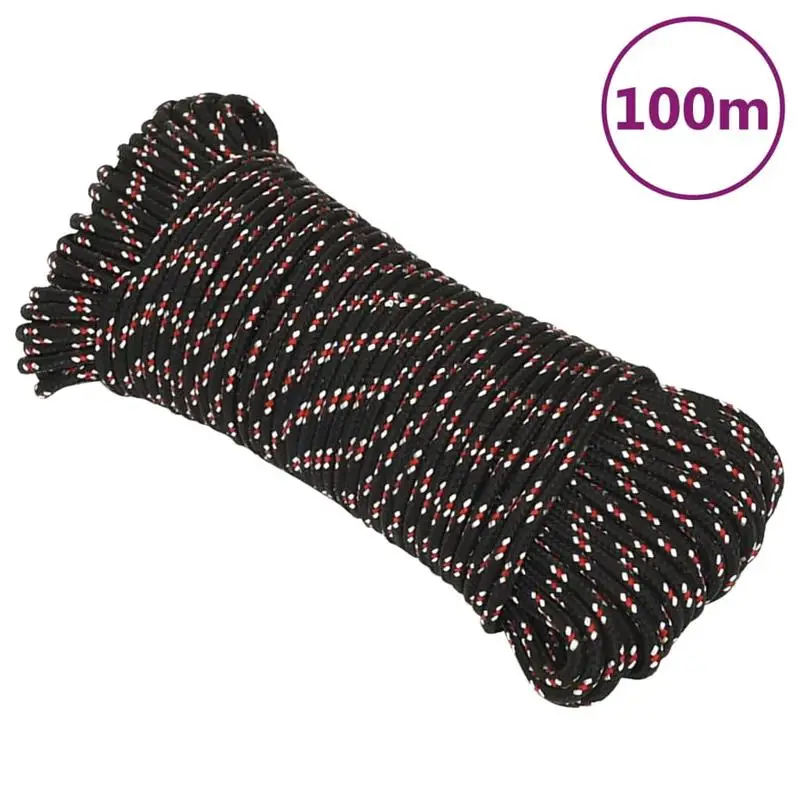Corde de bateau noire 4 mm 100 m en polypropylène, corde de bateau en polypropylène noir, ligne d'amarrage marine, résistante