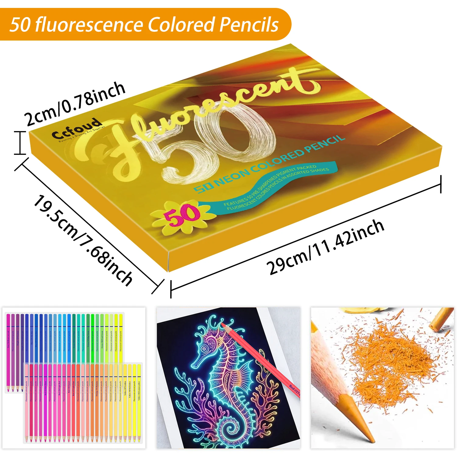 16-72pcs Neon Colored Pencils Set Soft Core Fluorescent Vibrant Shades Art Supplies for Adults Beginners Coloring Drawing