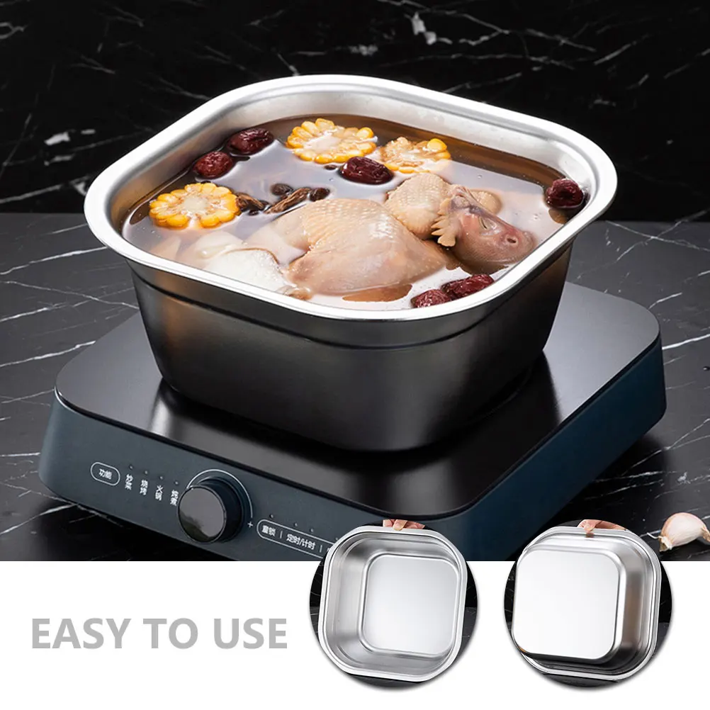 

Stainless Steel Square Basin 26cm Thick Flat Bottom Kitchen Vegetable Washing Mixing Bowls Large Capacity Household