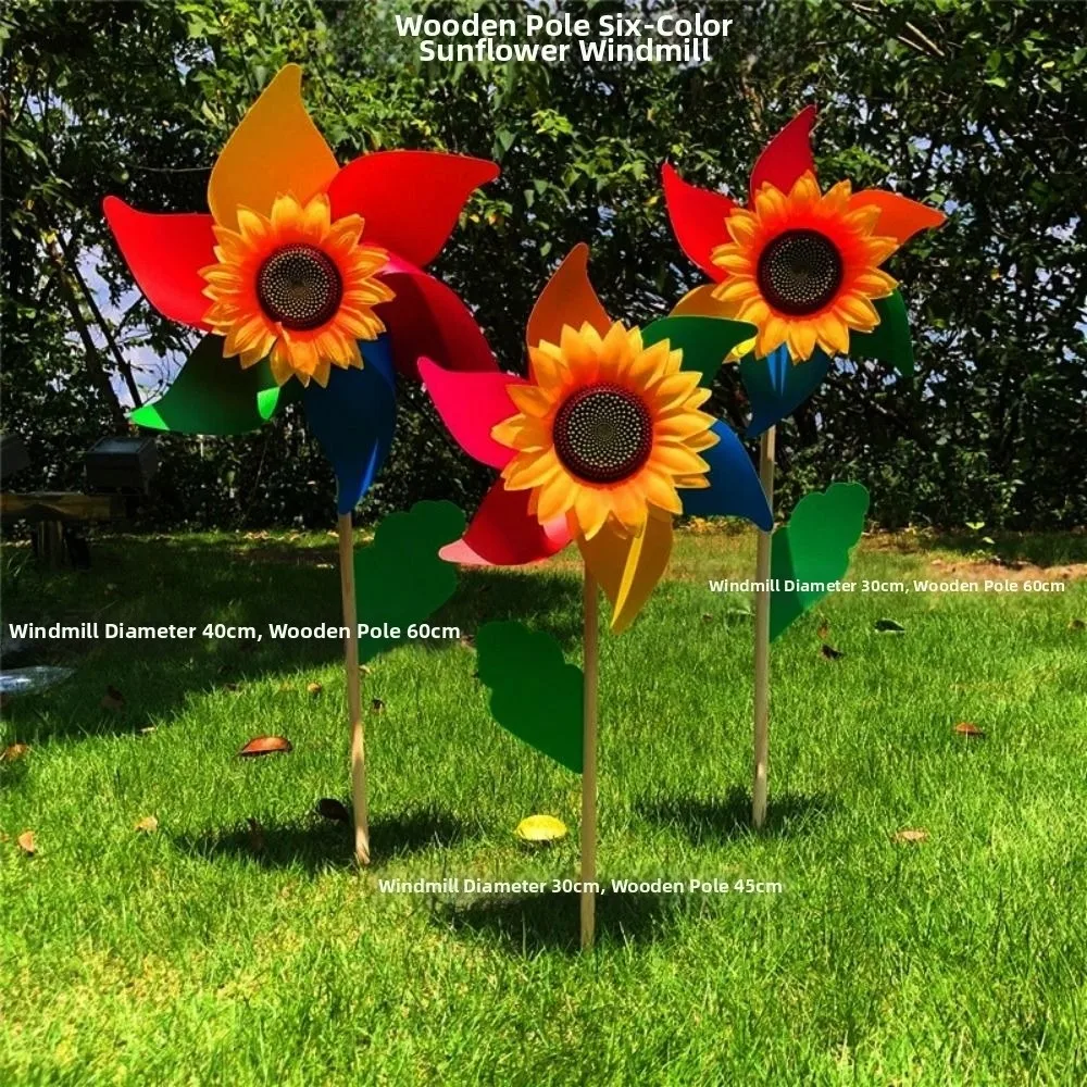 Molino de viento de girasoles coloridos multiestilos, elevación de doble capa, película de molino de viento de abeja de PVC que cambia de Color