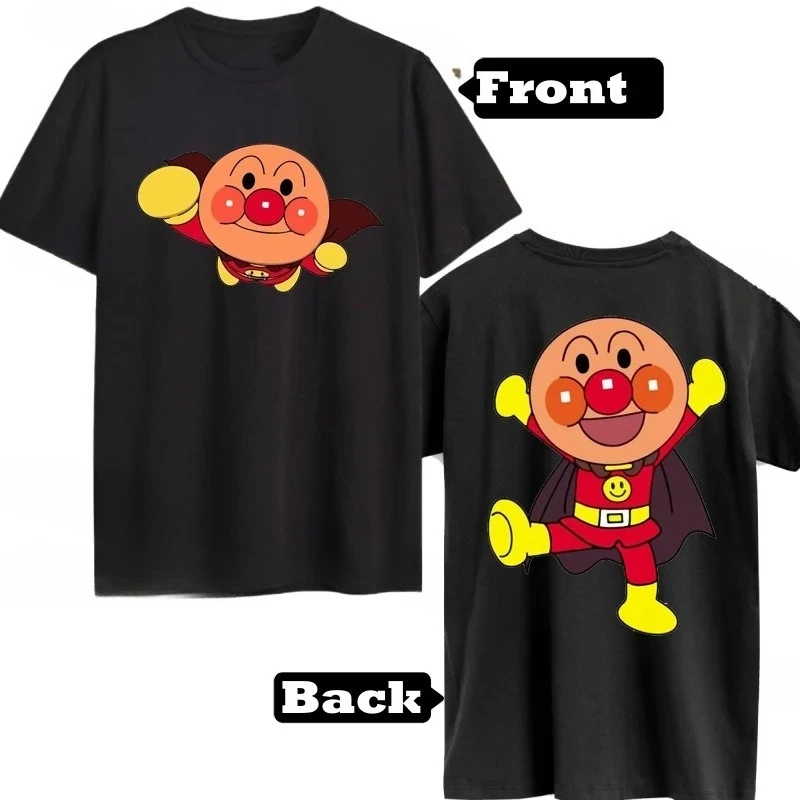 Niedliches Anpanman-Cartoon-T-Shirt, Unisex-T-Shirt mit doppelseitiger Grafik für Männer, Frauen und Kinder, übergroßes Baumwoll-Top im Harajuku-Stil