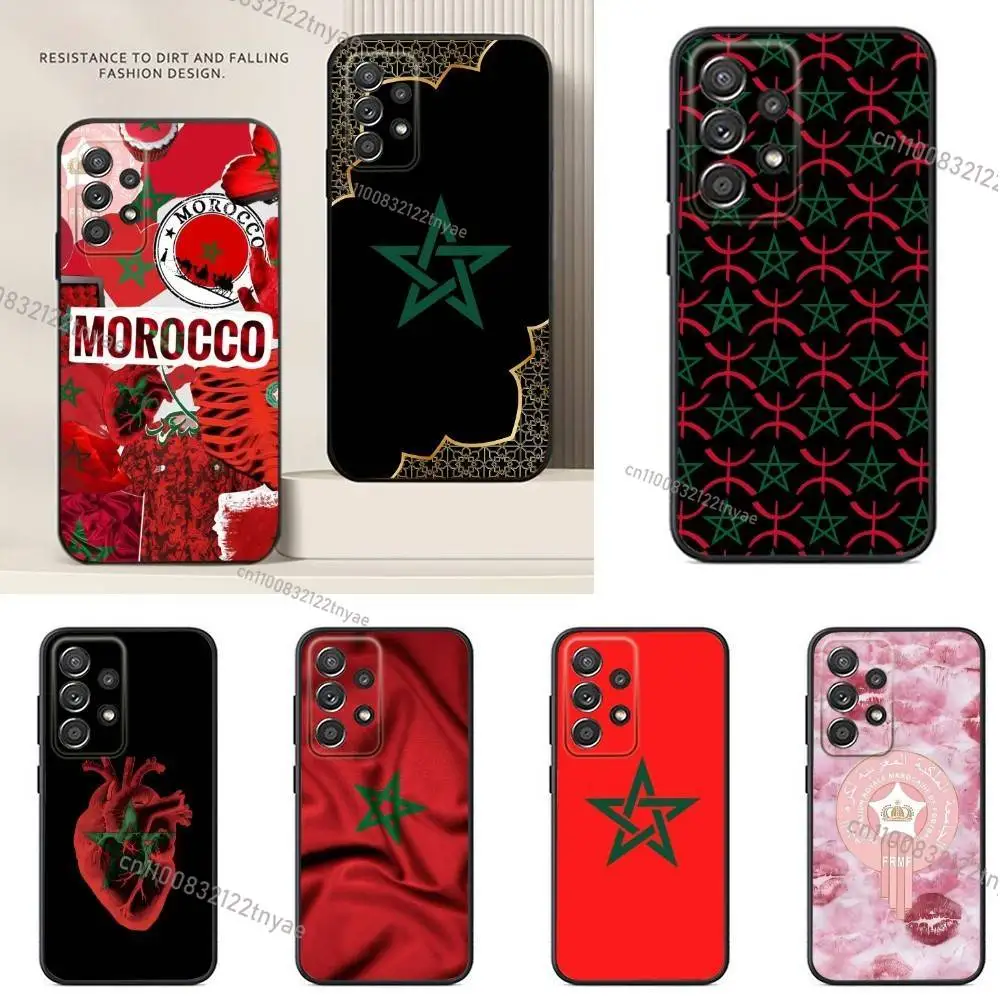 Morocco Flag Phone Case For Samsung S24,21,22,23,30,Ultra,20,Plus,Note,10,9,Black soft silicone case