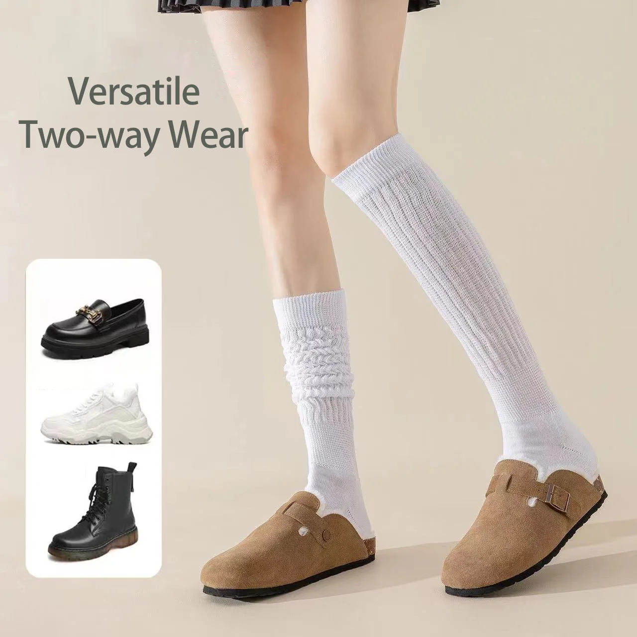 Knee-High Slouch Socks Women Knitted Winter Autumn Warm Slimming Casual Bubble Socks School Versatile Jk Style Lady Travel Socks