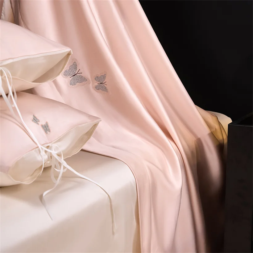 

100% Bamboo Embroidered Butterfly Bedding Set King Queen Size Smooth Cooling Duvet Cover Set with Bed Sheet Pillowcases Silky