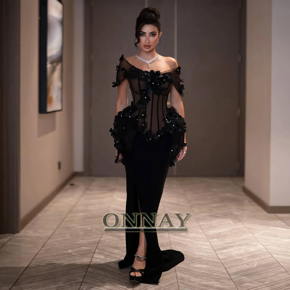 

Customized Trendy Corset Prom Dresses for Women Corset Pearls 3D Flowers Kuwait Mermaid with Slit Bespoke Vestidos De Gala