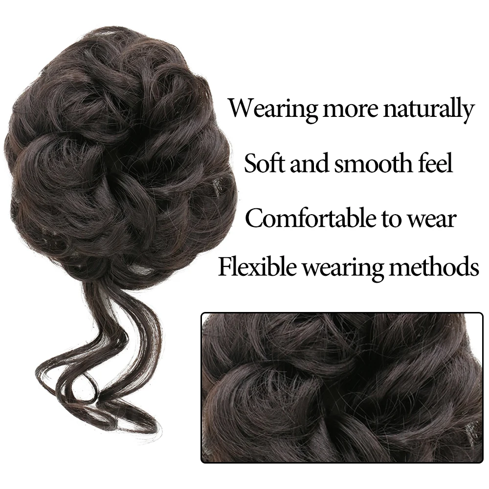 Synthetic Messy Bun Hair Piece Wavy Curly Scrunchies Synthetic Chignon Ponytail Hair Extensions for Women
