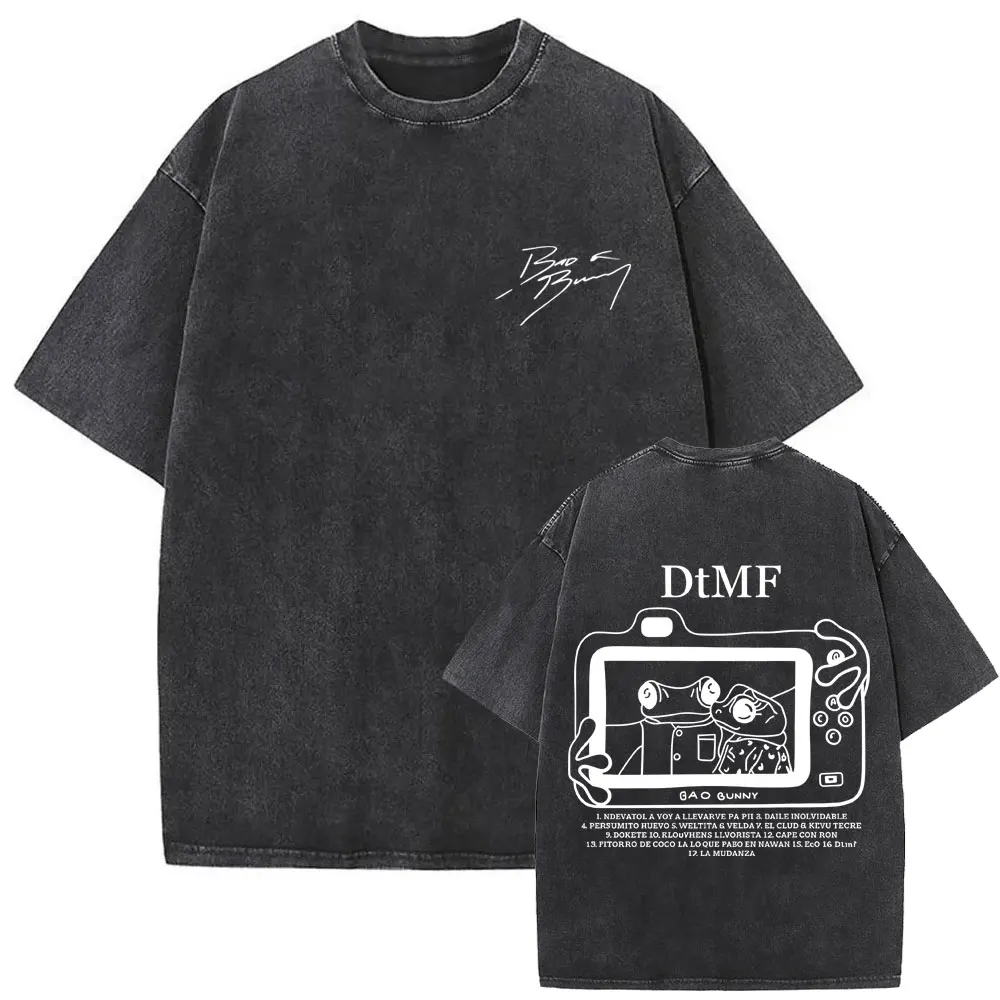 Rapper Bad Bunny Washed Vintage T-shirt Debi Tirar Mas Fotos DTMF World Tour 2026 T Shirts Men Women Fashion Hip Hop T-shirts image 4