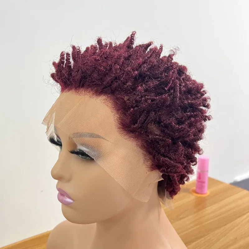 Premium 99J Afro Curly 13x4 Ear To Ear Lace Frontal Human Hair Glueless Wigs for Women 6inches Remy Hair Short Cut Lace Bob Wigs - Image 3