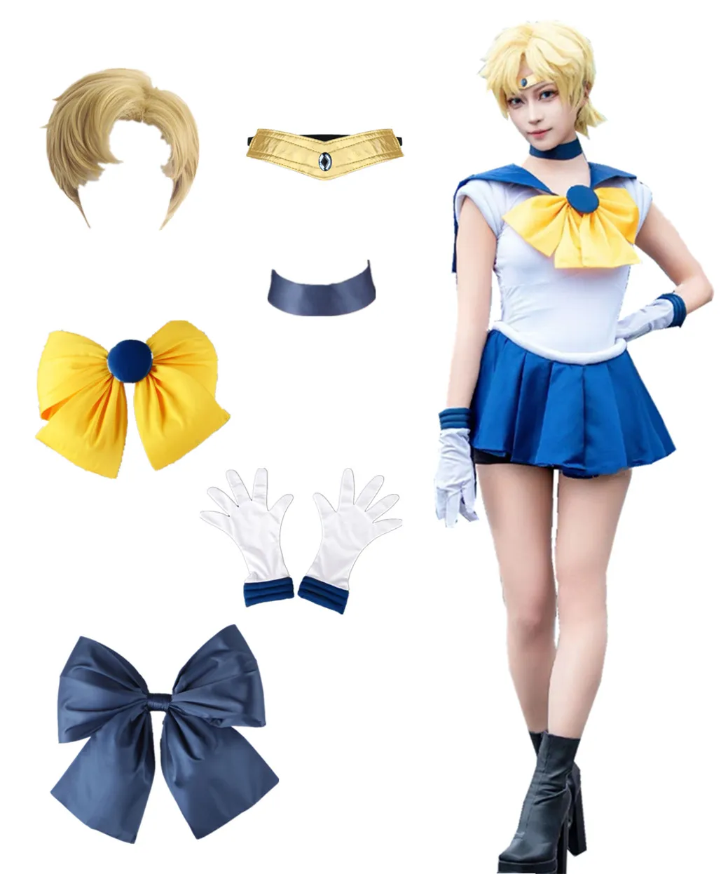 

Костюм для косплея Тено Харука (Уранус) для женщин, синяя юбка, наряд для вечеринки, костюм на Хэллоуин, размер US